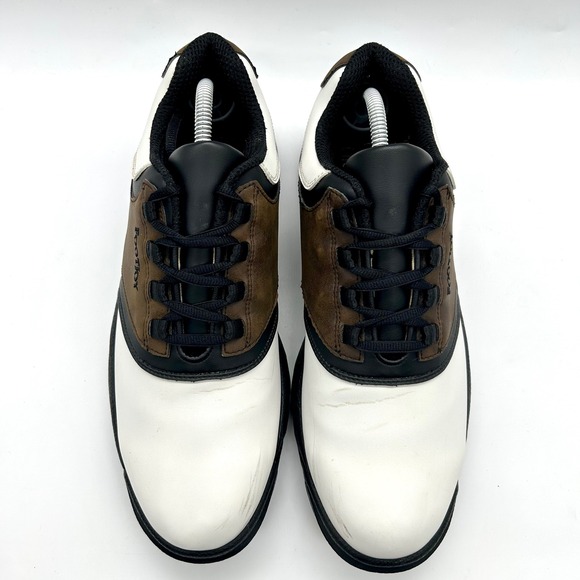 FootJoy GreenJoy Golf Shoes Mens 10.5 M White Brown Golf Spiked Waterproof 45516 - Picture 3 of 12